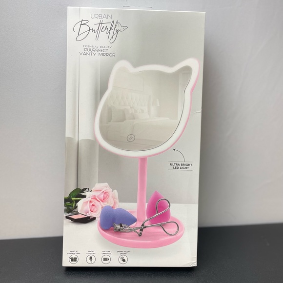 URBAN BUTTERFLY VANITY MIRROR KITTY SHAPED PINK - Picture 7 of 8